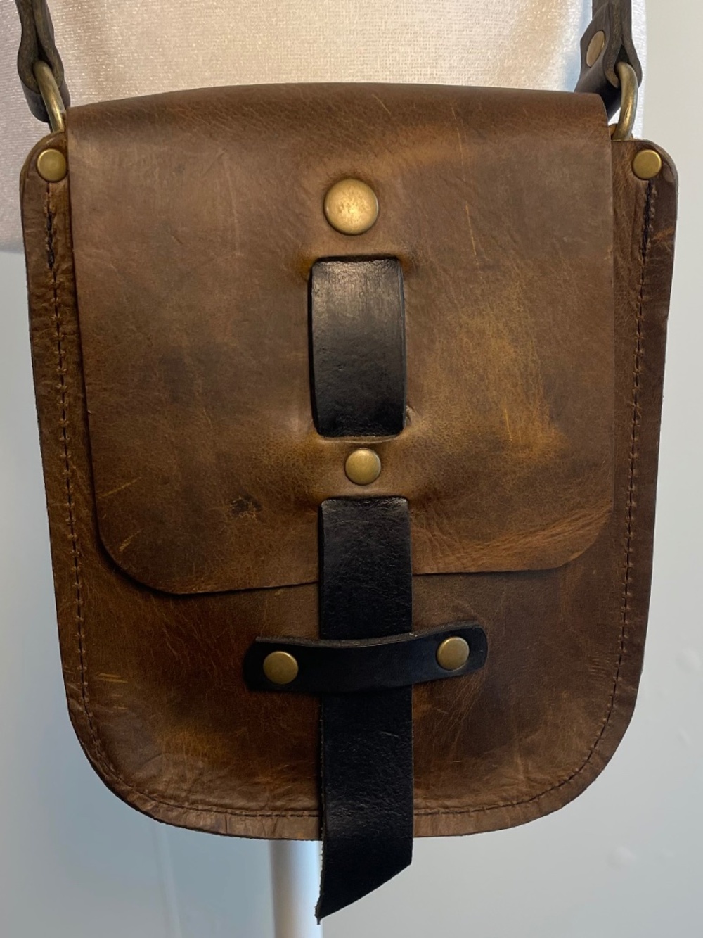 Handmade Full Grain Leather Crossbody Bag Rustic Distressed Brown Satchel Unisex